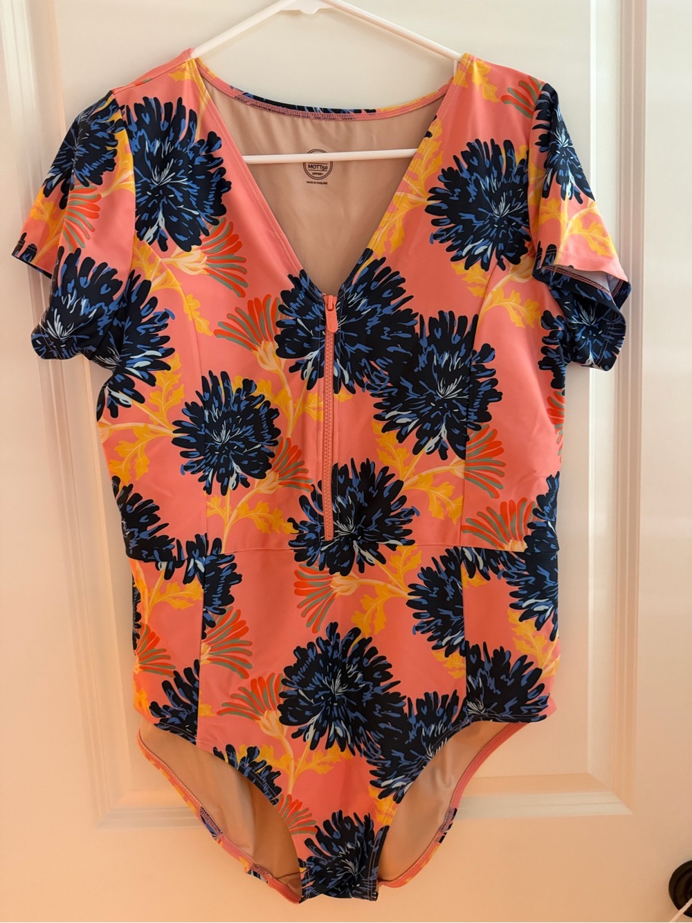 Mott50 Coral One-Piece Swimsuit with Navy Floral Print